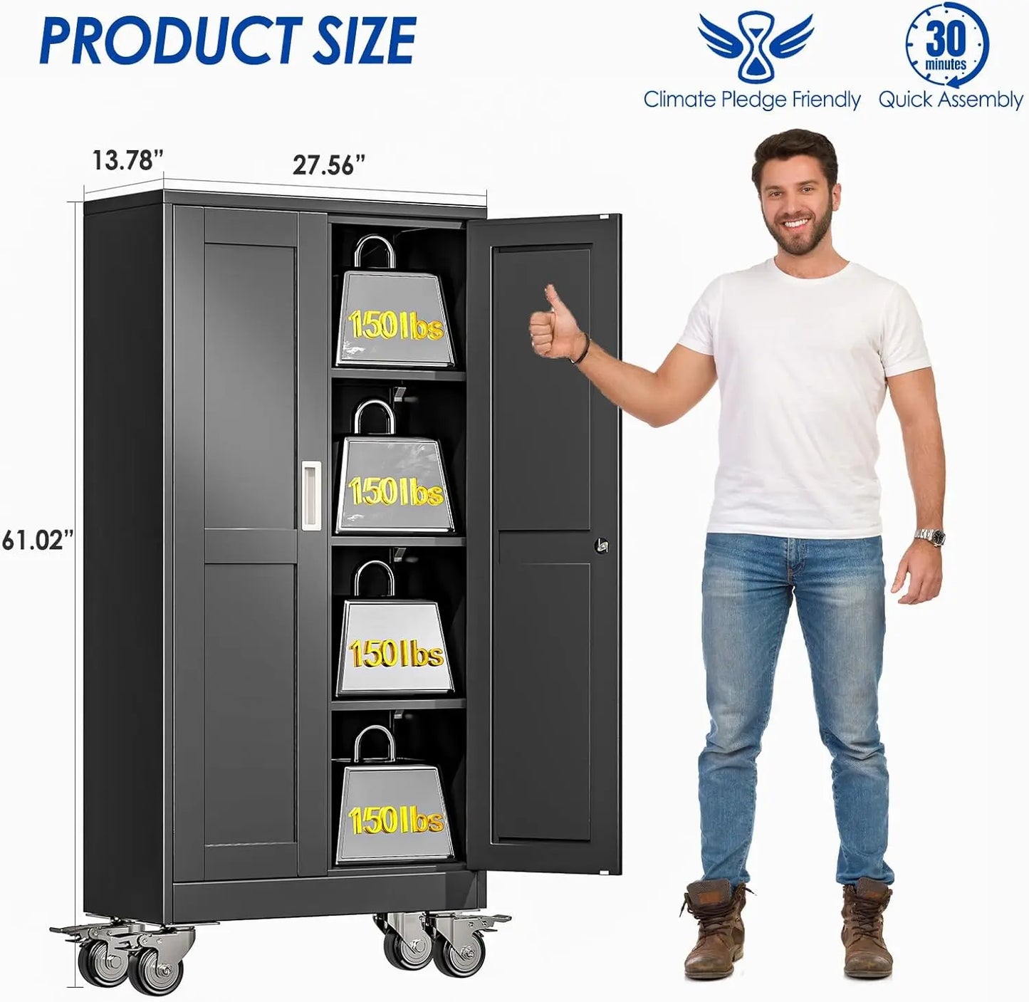 Elevate Your Space with the Modern Lockable-Wheeled Garage Storage Cabinet - Heavy-Duty, Portable Tool Organizer with Adjustable Shelves