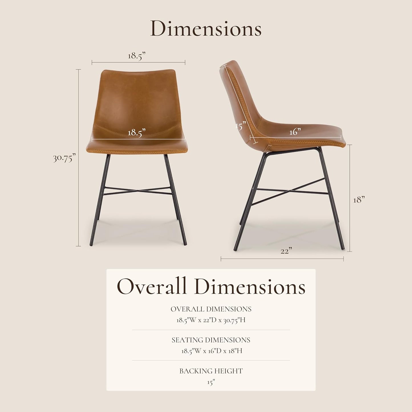 Transform Your Dining Space with the Paxton Leather Dining Chairs by POLY & BARK – Set of 2 Stylish Low Back Chairs in Tan Faux Leather with Sturdy Matte Black Steel Base