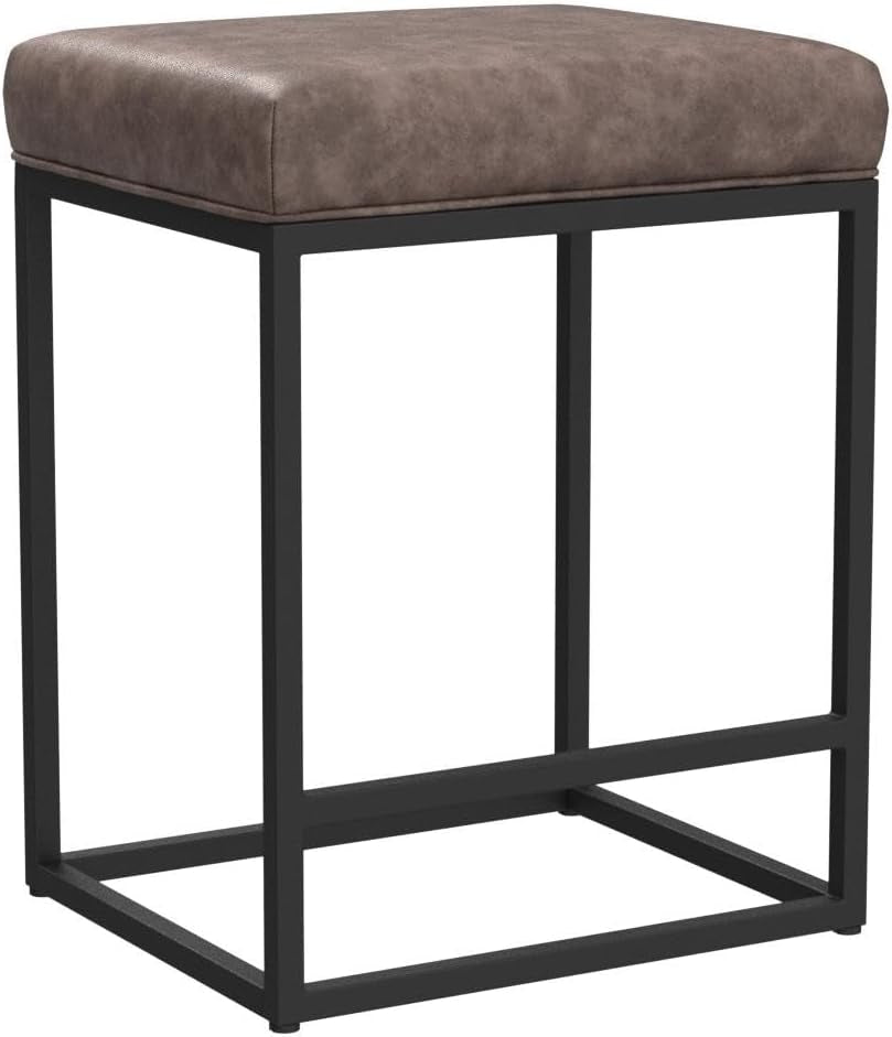 Stylish Set of 2 Backless 24" Bar Stools - Modern Faux Leather Kitchen Counter Chairs with Industrial Design in Brown