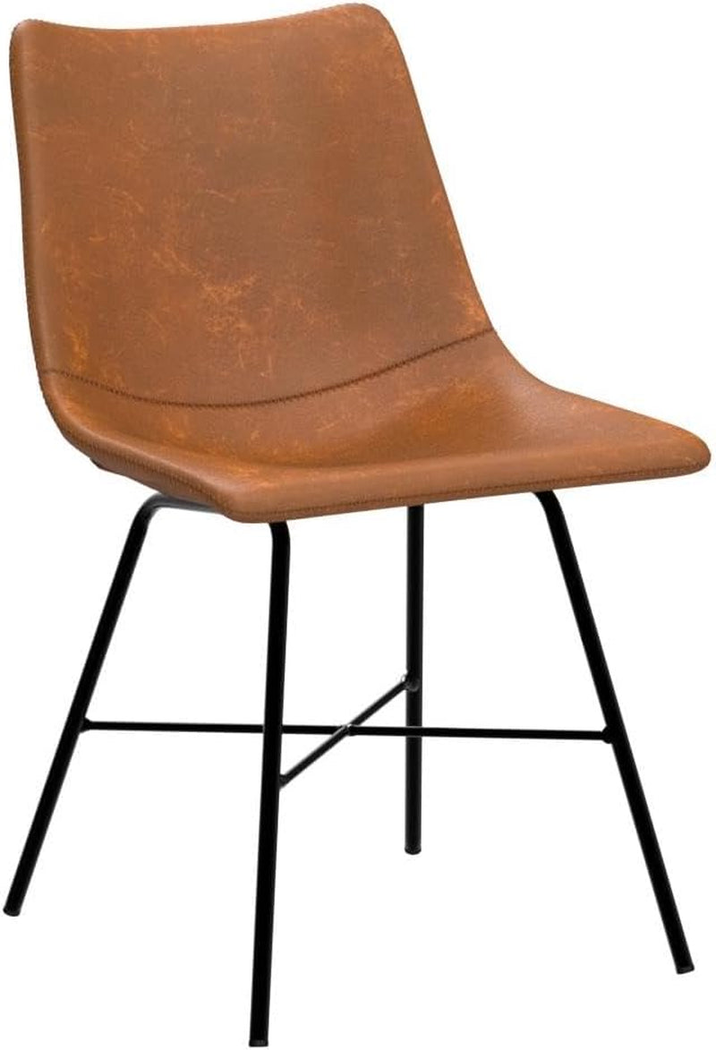 Transform Your Dining Space with the Paxton Leather Dining Chairs by POLY & BARK – Set of 2 Stylish Low Back Chairs in Tan Faux Leather with Sturdy Matte Black Steel Base