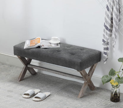 Stylish PU Leather Upholstered Entryway Bench - 36 Inch Grey Bedroom Seat with X-Shaped Wood Legs for Versatile Living Spaces