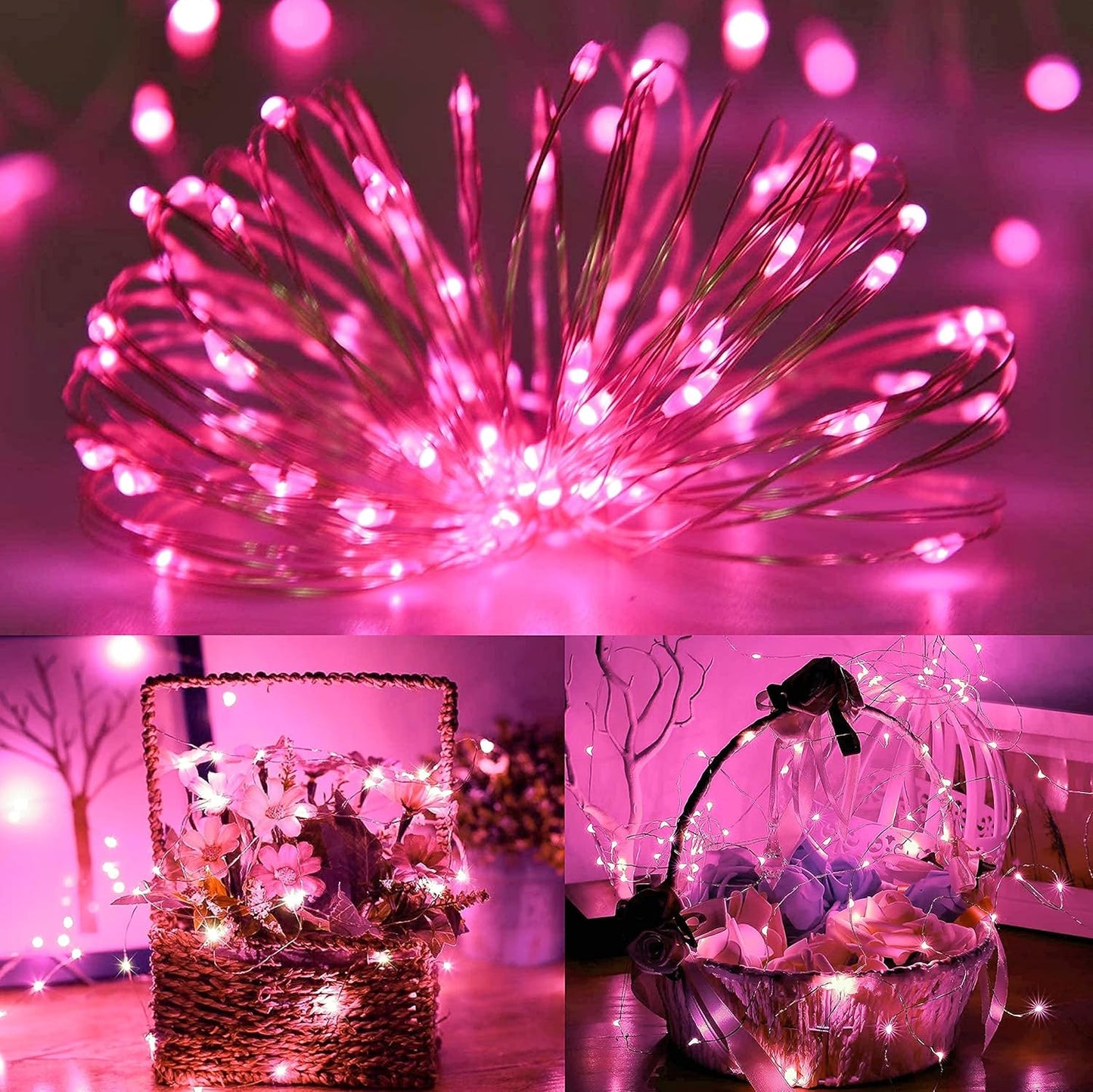 -Solar String Lights Outdoor, 2PK Each 72Ft 200LED Pink Solar String Lights, Copper Wire 8 Modes Solar Fairy Lights for Garden Party Valentine'S Day Decorations(Pink Light)