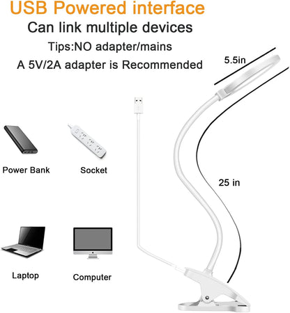 Clamp LED Desk Lamp, Flexible Gooseneck Table Lamp, 3 Lighting Modes with 3 Brightness Levels, Dimmable Office Lamp, Touch-Sensitive Control(White)