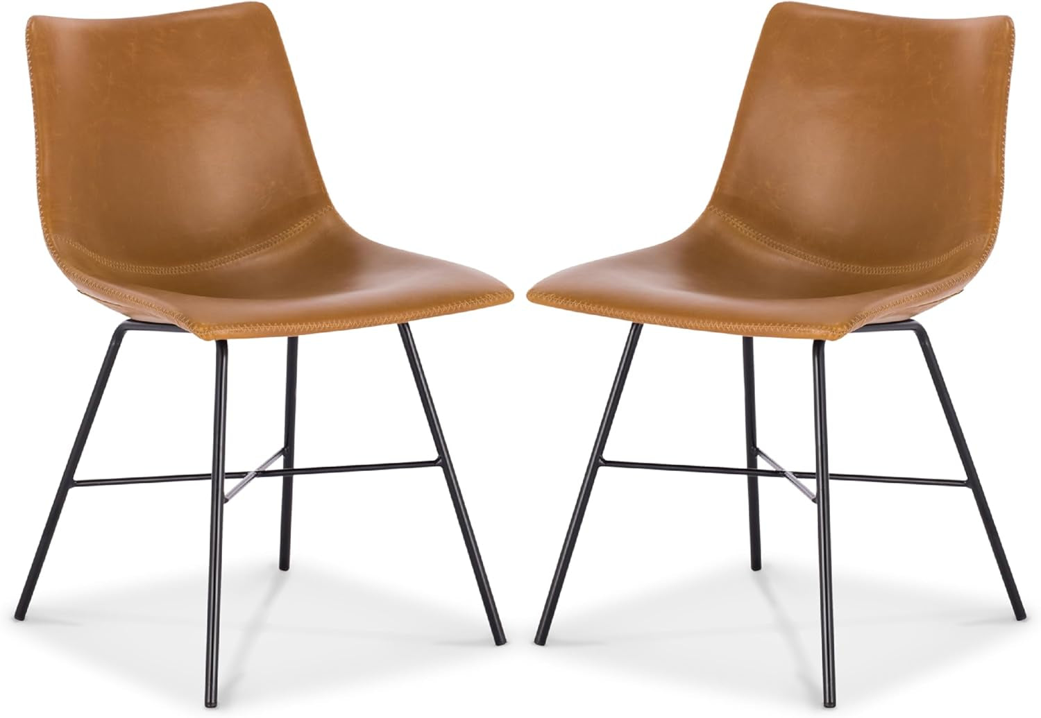 Transform Your Dining Space with the Paxton Leather Dining Chairs by POLY & BARK – Set of 2 Stylish Low Back Chairs in Tan Faux Leather with Sturdy Matte Black Steel Base