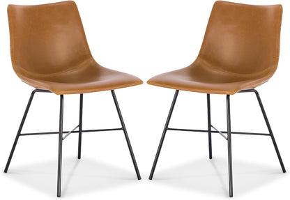 Transform Your Dining Space with the Paxton Leather Dining Chairs by POLY & BARK – Set of 2 Stylish Low Back Chairs in Tan Faux Leather with Sturdy Matte Black Steel Base