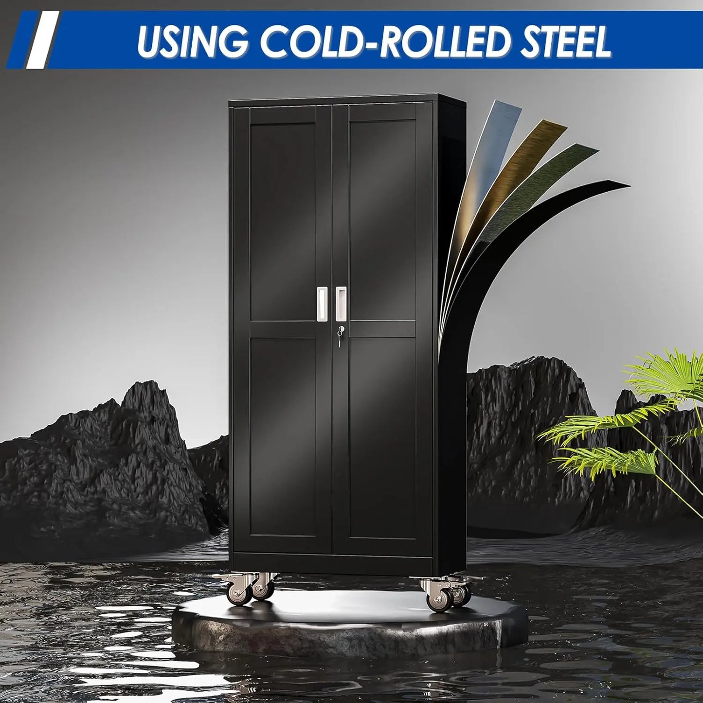 Elevate Your Space with the Modern Lockable-Wheeled Garage Storage Cabinet - Heavy-Duty, Portable Tool Organizer with Adjustable Shelves