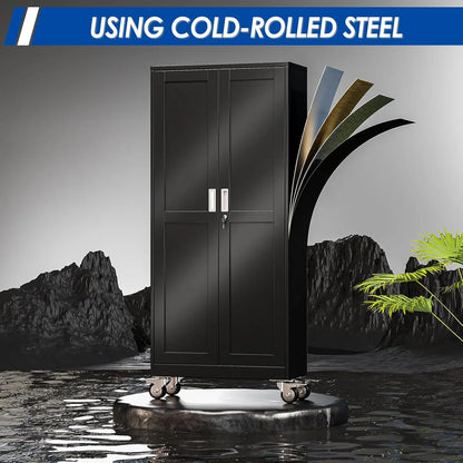 Elevate Your Space with the Modern Lockable-Wheeled Garage Storage Cabinet - Heavy-Duty, Portable Tool Organizer with Adjustable Shelves
