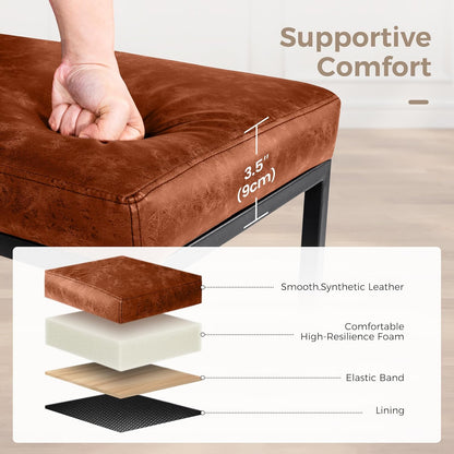 Stylish Set of 2 Backless 24" Bar Stools - Modern Faux Leather Kitchen Counter Chairs with Industrial Design in Brown