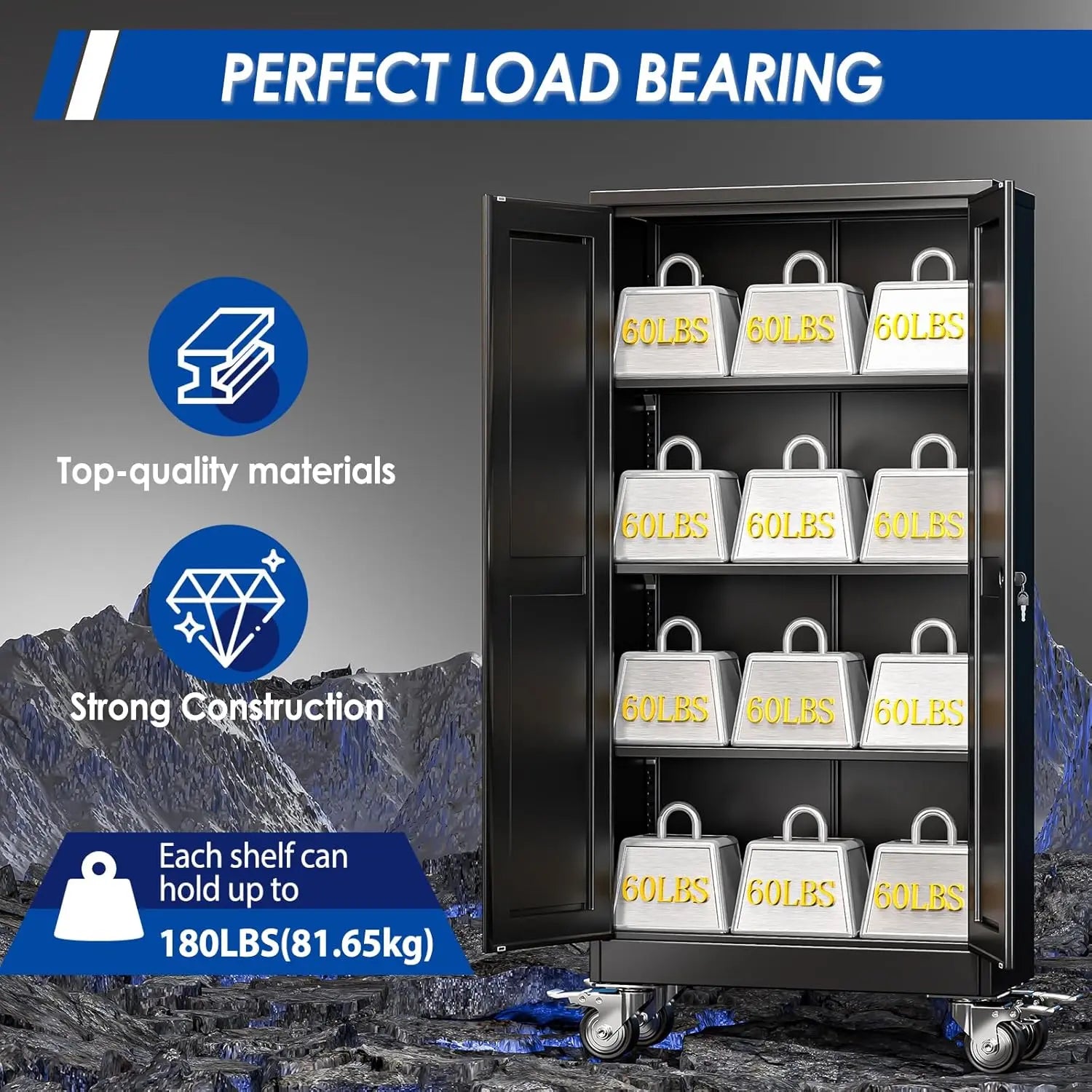 Elevate Your Space with the Modern Lockable-Wheeled Garage Storage Cabinet - Heavy-Duty, Portable Tool Organizer with Adjustable Shelves