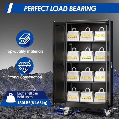 Elevate Your Space with the Modern Lockable-Wheeled Garage Storage Cabinet - Heavy-Duty, Portable Tool Organizer with Adjustable Shelves