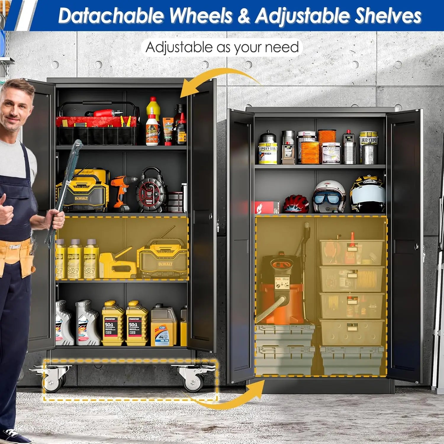 Elevate Your Space with the Modern Lockable-Wheeled Garage Storage Cabinet - Heavy-Duty, Portable Tool Organizer with Adjustable Shelves