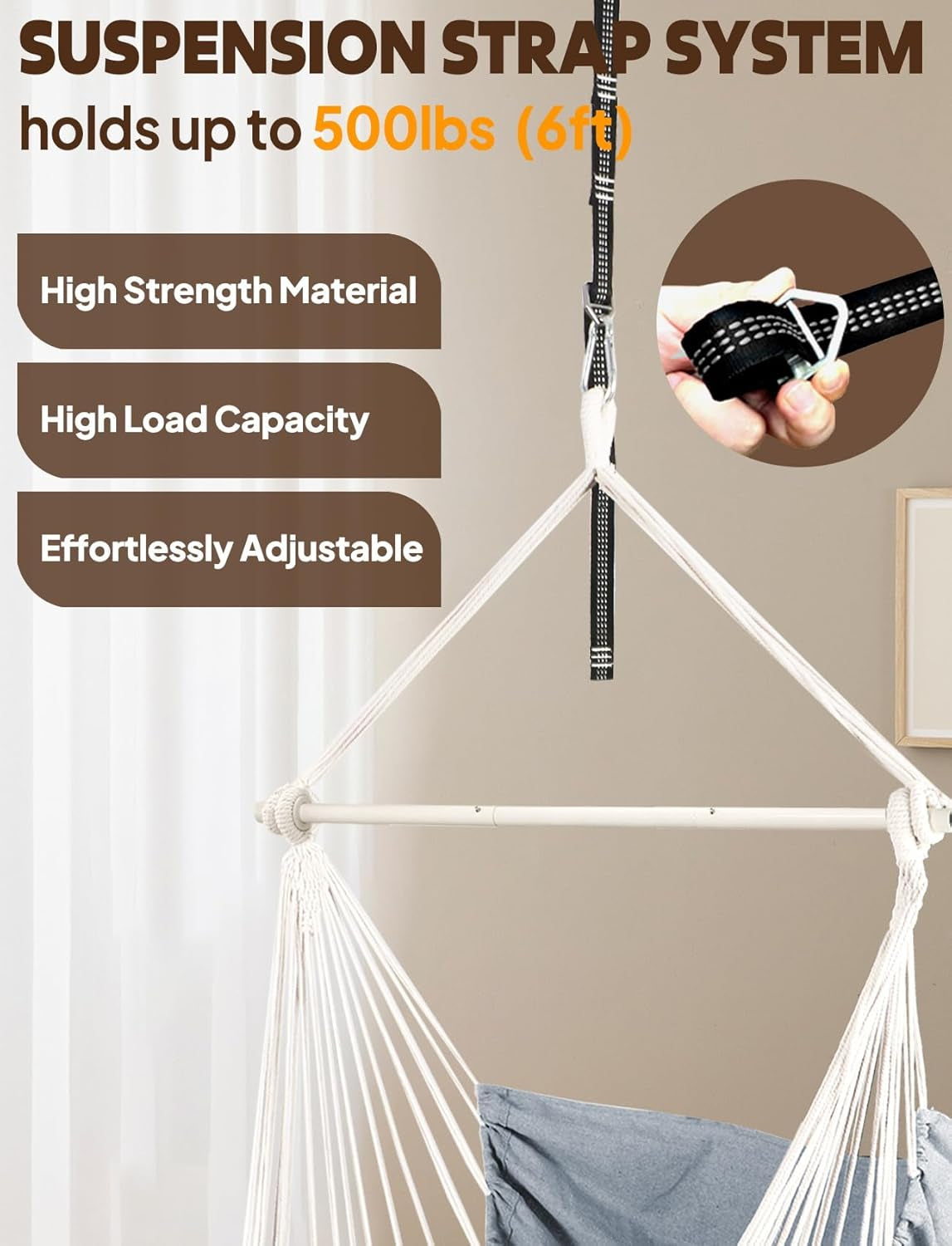 Ultimate Hammock Chair Swing - Enjoy Comfort with 2 Cushions, Metal Spreader Bar, and Side Pocket - Perfect for Indoor & Outdoor Relaxation!