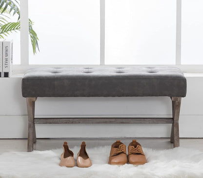 Stylish PU Leather Upholstered Entryway Bench - 36 Inch Grey Bedroom Seat with X-Shaped Wood Legs for Versatile Living Spaces