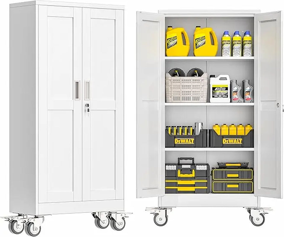 Elevate Your Space with the Modern Lockable-Wheeled Garage Storage Cabinet - Heavy-Duty, Portable Tool Organizer with Adjustable Shelves