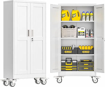 Elevate Your Space with the Modern Lockable-Wheeled Garage Storage Cabinet - Heavy-Duty, Portable Tool Organizer with Adjustable Shelves