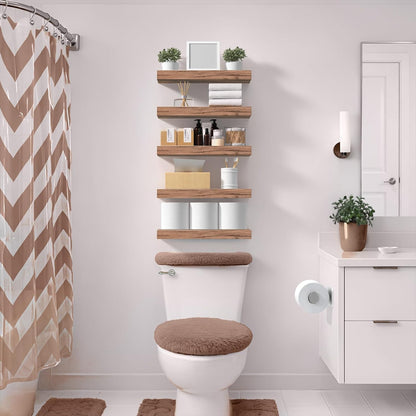 Floating Wall Shelves - 16-Inch Mahogany Shelves for Kitchen, Bedroom, Living Room, and Bathroom Decor - Set of 3 with Invisible Brackets
