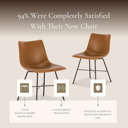 Transform Your Dining Space with the Paxton Leather Dining Chairs by POLY & BARK – Set of 2 Stylish Low Back Chairs in Tan Faux Leather with Sturdy Matte Black Steel Base