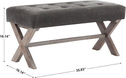 Stylish PU Leather Upholstered Entryway Bench - 36 Inch Grey Bedroom Seat with X-Shaped Wood Legs for Versatile Living Spaces