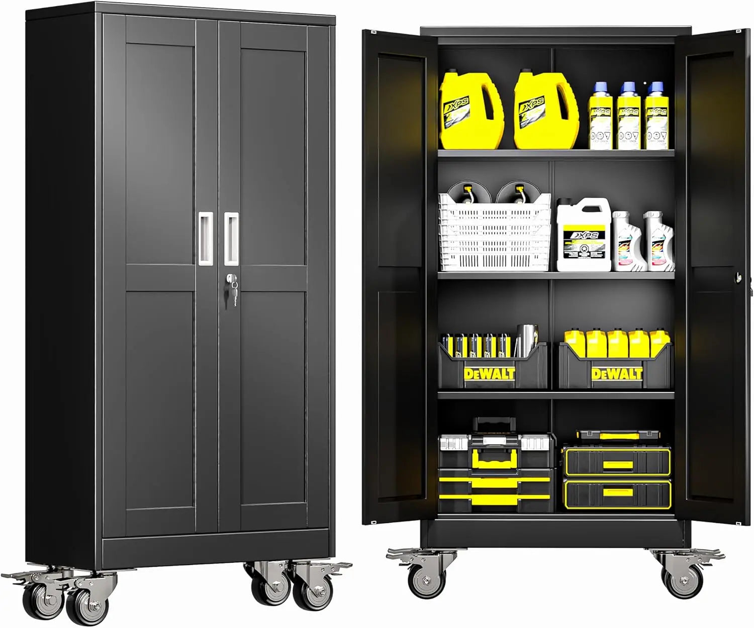 Elevate Your Space with the Modern Lockable-Wheeled Garage Storage Cabinet - Heavy-Duty, Portable Tool Organizer with Adjustable Shelves