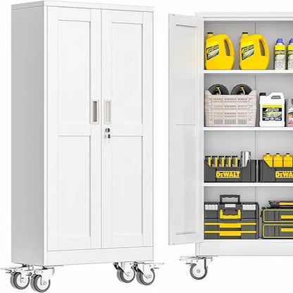 Elevate Your Space with the Modern Lockable-Wheeled Garage Storage Cabinet - Heavy-Duty, Portable Tool Organizer with Adjustable Shelves